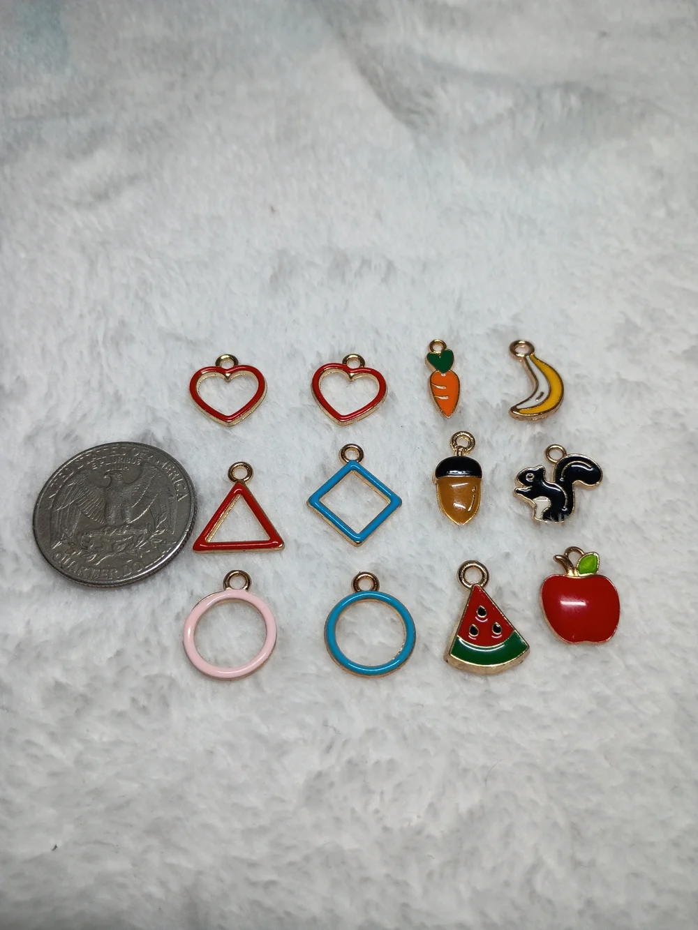 Kids Enamel Fruit & Shape Charm Set - Red, Blue, Pink, Black, Orange